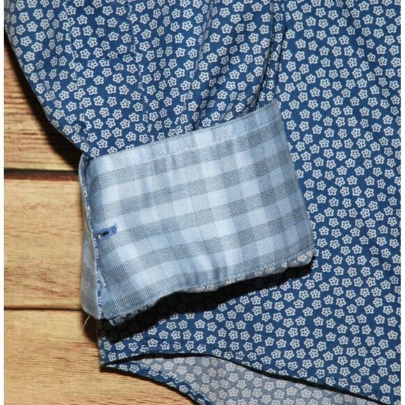 Egara Blue Micro Floral Men's Shirt Size L Non Iron Contrast Cuffs Button Up - Picture 3 of 9